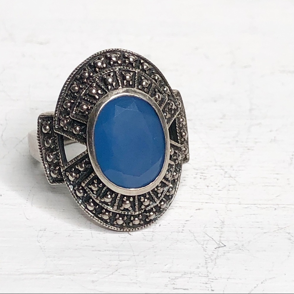 Sterling Silver Ring Oval Blue Stone Size 7